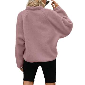 Yanekop Womens Fleece Jacket Fuzzy Long Sleeve Short Coats Button Down Sherpa Outerwear with Pockets(A Dusty Pink,S)