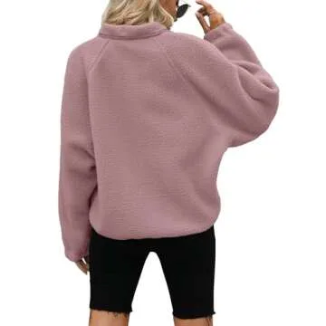 Yanekop Womens Fleece Jacket Fuzzy Long Sleeve Short Coats Button Down Sherpa Outerwear with Pockets(A Dusty Pink,S)