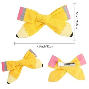Bow Hair Clips Back to School Hair Bows for Girls Cute Yellow Pencil Clips Hair Bow Barrette Ribbon ...