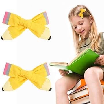 Bow Hair Clips Back to School Hair Bows for Girls Cute Yellow Pencil Clips Hair Bow Barrette Ribbon Snap Hairpin Handmade Graduation Season Decor Hair Accessories for Students Hair Accessories 2Pcs