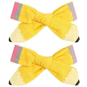 Bow Hair Clips Back to School Hair Bows for Girls Cute Yellow Pencil Clips Hair Bow Barrette Ribbon Snap Hairpin Handmade Graduation Season Decor Hair Accessories for Students Hair Accessories 2Pcs
