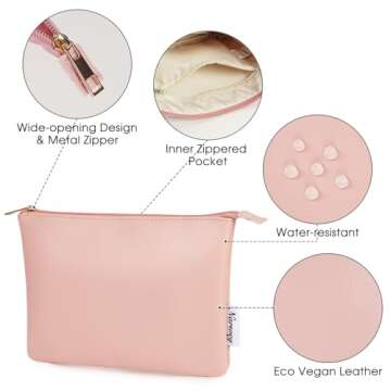 Narwey Small Makeup Bag for Purse PU Leather Small Cosmetic Bag Women Travel Makeup Pouch Zipper Pouch (Pink)