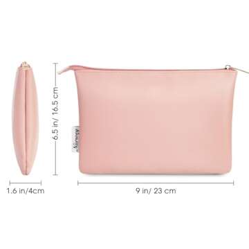 Narwey Small Makeup Bag for Purse PU Leather Small Cosmetic Bag Women Travel Makeup Pouch Zipper Pouch (Pink)