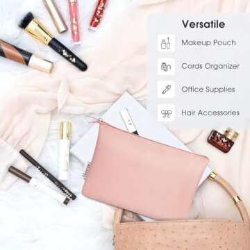 Narwey Small Makeup Bag for Purse PU Leather Small Cosmetic Bag Women Travel Makeup Pouch Zipper Pouch (Pink)