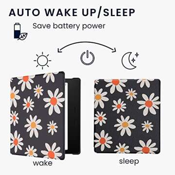 kwmobile Case Compatible with Amazon Kindle Oasis 10. Generation Case - eReader Cover - Summer Daisy Blue/White/Yellow