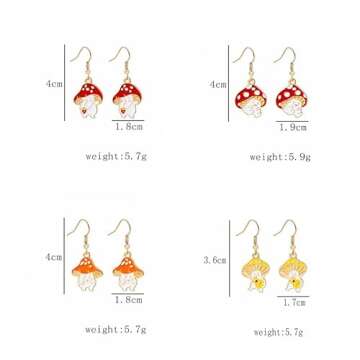 Golden Fashion Woman Sweet Fresh Mushroom Drop Dangle Earring Handmade Chic Charm Colorful Oil Mushroom Food Earrings Cute Funny Alloy Plant Shape Ear Pendant Jewelry Gifts -Style A