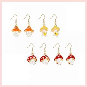 Golden Fashion Woman Sweet Fresh Mushroom Drop Dangle Earring Handmade Chic Charm Colorful Oil Mushroom Food Earrings Cute Funny Alloy Plant Shape Ear Pendant Jewelry Gifts -Style A