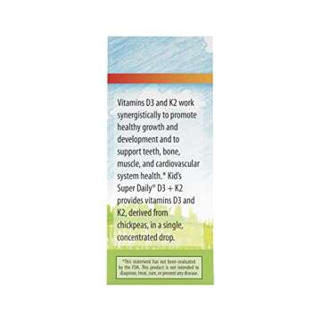 Carlson - Kid's Super Daily D3+K2, 25 mcg (1,000 IU) D3 & 22.5 mcg K2, Vitamin D Drops with Vitamin K2, Liquid Vitamins, 1000 IU Vitamin D3, Heart & Bone Health, 1-Year Supply, Unflavored, 360 Drops
