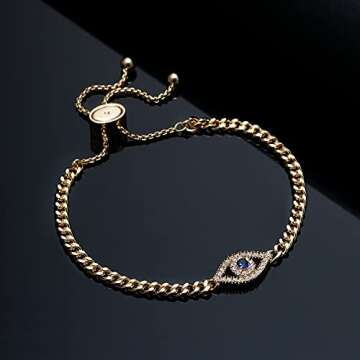 Apsvo Gold Plated Anti Evil Eye Bracelets for Women Adjustable Blue Cubic Zirconia Dainty Third Eye Trendy Jewelry Pulseras de Mal de Ojo Turco Para Mujeres