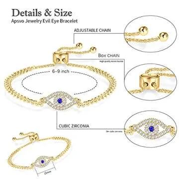 Apsvo Gold Plated Anti Evil Eye Bracelets for Women Adjustable Blue Cubic Zirconia Dainty Third Eye Trendy Jewelry Pulseras de Mal de Ojo Turco Para Mujeres