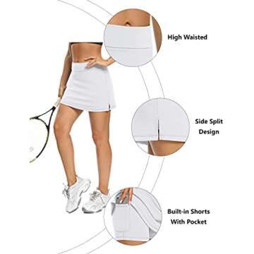 LouKeith Tennis Skirts for Women Golf Athletic Activewear Skorts Mini Summer Workout Running Shorts with Pockets White M