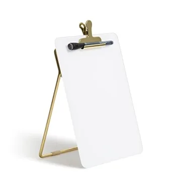U Brands Glass Dry-Erase Desktop Easel, Tempered Glass, Gold Metal Stand, Removable Clip