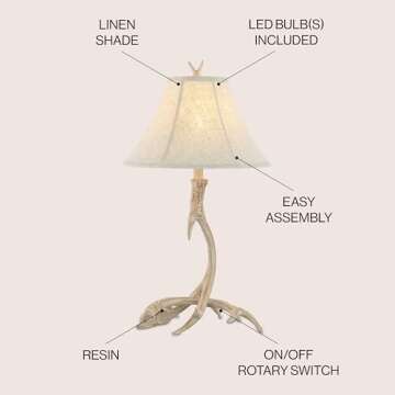 JONATHAN Y JYL6305B Antler 27.5" Rustic Resin LED Table Lamp, Traditional for Bedroom, Living Room, Office, Kids Room, Entryway, College Dorm, Bookcase, LED Bulb Included, Beige