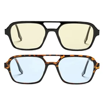 DeBuff Vintage 70s Flat Aviator Sunglasses for Women Men, Retro Square Glasses UV400 Protection Shades