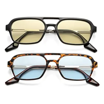 DeBuff Vintage 70s Flat Aviator Sunglasses for Women Men, Retro Square Glasses UV400 Protection Shades