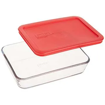 Pyrex 3-Cup Single Rectangular Food Storage Container with Lid, Non-Toxic, BPA-Free Lid, Tempered Non-Pourous Glass, Microwave, Dishwasher, Freezer and Oven Safe, Red