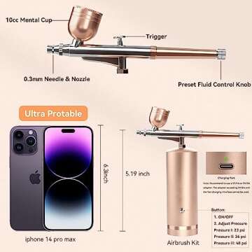 Airbrush Kit with Compressor - 48PSI Rechargeable Cordless Non-Clogging High-Pressure Air Brush Set ...
