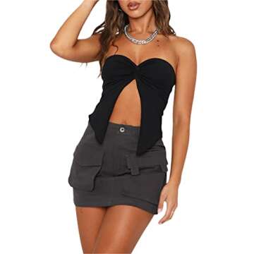 Women Y2k Strapless Tube Top Sexy Bodycon Sheer Mesh Patchwork See Through Backless Mini Crop Top Summer Night Club Wear H Black