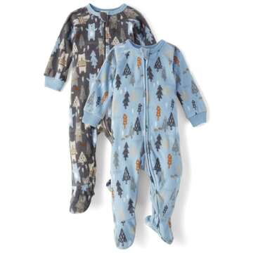 The Children's Place Baby Boys' and Toddler Fleece Zip-Front One Piece Footed Pajamas 2-Pack, Forest...