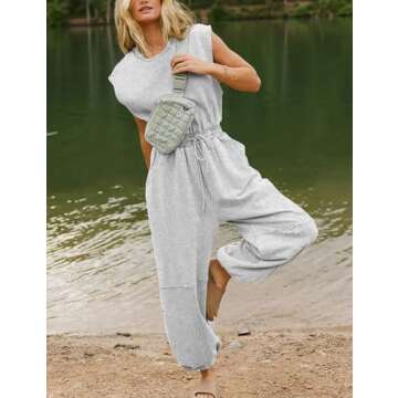 Kissonic Women Casual Jumpsuit Summer Sleeveless Drawstring Romper Cute One Piece Outfits Workout Lo...