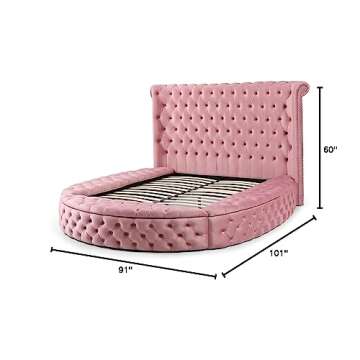 Better Home Products Elizabeth Velvet Queen Bed in Pink Finish (Queen)