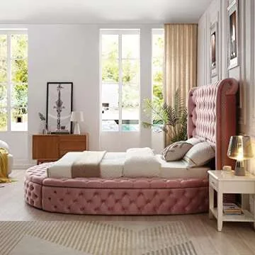 Better Home Products Elizabeth Velvet Queen Bed in Pink Finish (Queen)