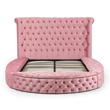 Better Home Products Elizabeth Velvet Queen Bed in Pink Finish (Queen)