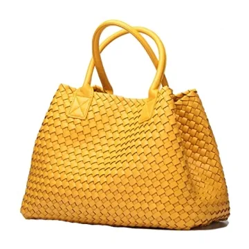 kemozaka Fashion Woven Vegan Leather Shopper Bag Bucket Bag Travel Handbags and Purses Women Tote Ba...