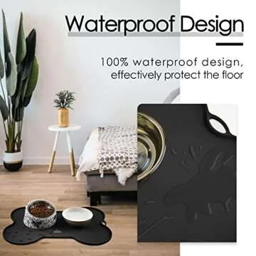 Super Design Dog Food Mat Dog Bowl Mat for Food and Water Silicone Non Spill Cat Feeding Mat Puppy Placemat Waterproof - 20.5" x 14.5", Black