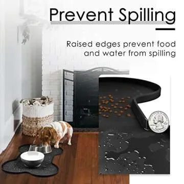 Super Design Dog Food Mat Dog Bowl Mat for Food and Water Silicone Non Spill Cat Feeding Mat Puppy Placemat Waterproof - 20.5" x 14.5", Black
