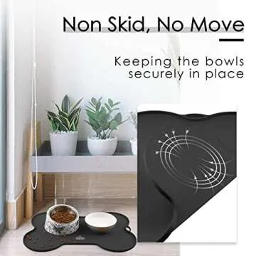 Super Design Dog Food Mat Dog Bowl Mat for Food and Water Silicone Non Spill Cat Feeding Mat Puppy Placemat Waterproof - 20.5" x 14.5", Black