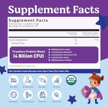 Lovebug Award Winning USDA Organic Probiotic for Babies | Multi-Strain 4 Billion CFU | Easy-to-Take Powder | Sugar Free | Ages 6-12 Months | 30 Packets