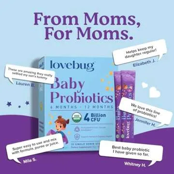 Lovebug Award Winning USDA Organic Probiotic for Babies | Multi-Strain 4 Billion CFU | Easy-to-Take Powder | Sugar Free | Ages 6-12 Months | 30 Packets