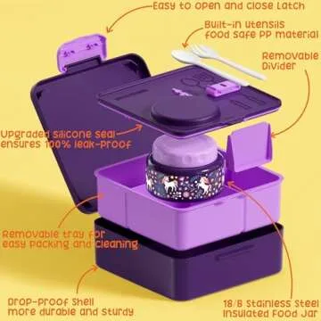 Fimibuke Bento Box for Kids Adult, BPA Free & Leakproof Toddler Lunch Box with 8.5oz Insulated Thermos Food Jar, Utensils & Sauce Jar, Dishwasher Safe 3 or 4 Compartment Container for School Girl Boy