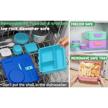 Fimibuke Bento Box for Kids Adult, BPA Free & Leakproof Toddler Lunch Box with 8.5oz Insulated Thermos Food Jar, Utensils & Sauce Jar, Dishwasher Safe 3 or 4 Compartment Container for School Girl Boy