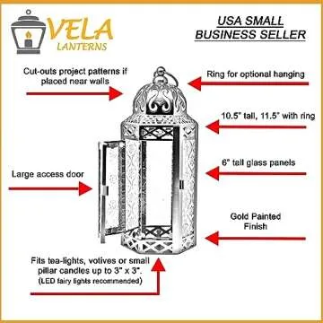 VELA LANTERNS Gold Moroccan Decorative Candle Holder