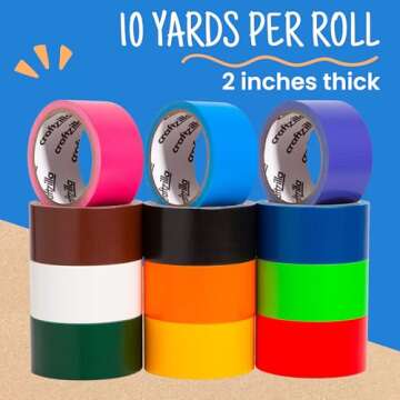Craftzilla Rainbow Colored Duct Tape - 12 Bright Duct Tape Colors - 10 Yards x 2 Inch -Waterproof - Multipack for Arts
