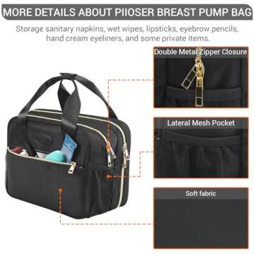 PIIOSER Breastmilk Cooler Bag with Ice Pack, Compatible with Wearable Breast Pumps & Accessories - Portable Pumps Carrying Case for Nursing & Working Moms, Black