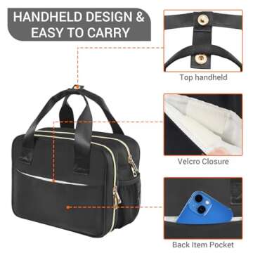 PIIOSER Breastmilk Cooler Bag with Ice Pack, Compatible with Wearable Breast Pumps & Accessories - Portable Pumps Carrying Case for Nursing & Working Moms, Black