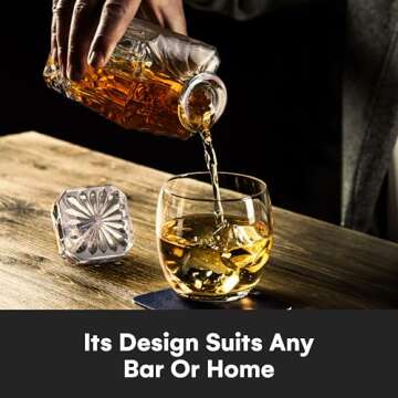 Flybold Whiskey Decanter with Glass Stopper - Vintage Bourbon Decanter for Wine | Vodka | Brandy - A...