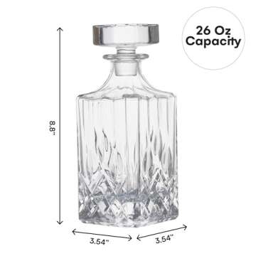 Flybold Whiskey Decanter with Glass Stopper - Vintage Bourbon Decanter for Wine | Vodka | Brandy - Alcohol Glass Decanter Gift for men - Decorative Booze Container Bottle with Lid dishwasher safe
