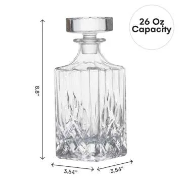 Flybold Whiskey Decanter with Glass Stopper - Vintage Bourbon Decanter for Wine | Vodka | Brandy - Alcohol Glass Decanter Gift for men - Decorative Booze Container Bottle with Lid dishwasher safe