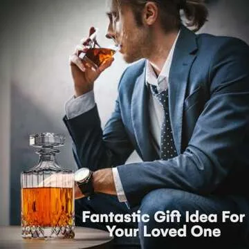 Flybold Whiskey Decanter with Glass Stopper - Vintage Bourbon Decanter for Wine | Vodka | Brandy - Alcohol Glass Decanter Gift for men - Decorative Booze Container Bottle with Lid dishwasher safe