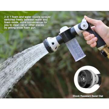 ESOW Garden Hose Nozzle, High Pressure Foam Sprayer Gun 8 Way Spray Pattern with 3.5oz/100cc Soap Dispenser Bottle, Snow Foam Gun for Car Wash, Watering Plants, Lawn, Patio, Gray