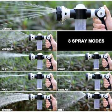 ESOW Garden Hose Nozzle, High Pressure Foam Sprayer Gun 8 Way Spray Pattern with 3.5oz/100cc Soap Dispenser Bottle, Snow Foam Gun for Car Wash, Watering Plants, Lawn, Patio, Gray