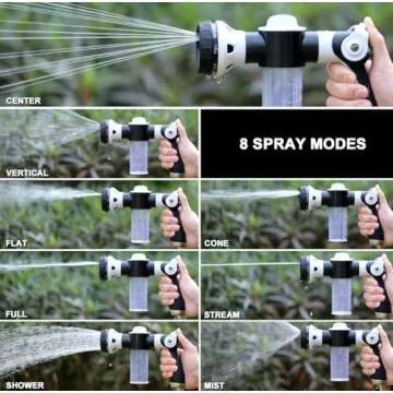 ESOW Garden Hose Nozzle, High Pressure Foam Sprayer Gun 8 Way Spray Pattern with 3.5oz/100cc Soap Dispenser Bottle, Snow Foam Gun for Car Wash, Watering Plants, Lawn, Patio, Gray