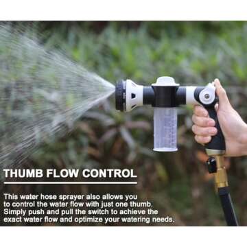 ESOW Garden Hose Nozzle, High Pressure Foam Sprayer Gun 8 Way Spray Pattern with 3.5oz/100cc Soap Dispenser Bottle, Snow Foam Gun for Car Wash, Watering Plants, Lawn, Patio, Gray