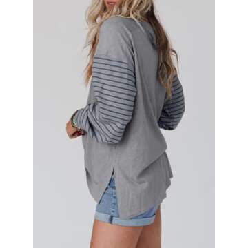 Dokotoo Trendy Oversized Color Block Long Sleeve Tops