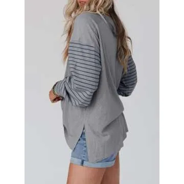 Dokotoo Trendy Oversized Color Block Long Sleeve Tops