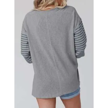 Dokotoo Trendy Oversized Color Block Long Sleeve Tops